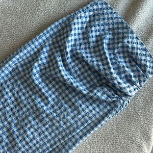 Gingham Ruched side slit midi skirt